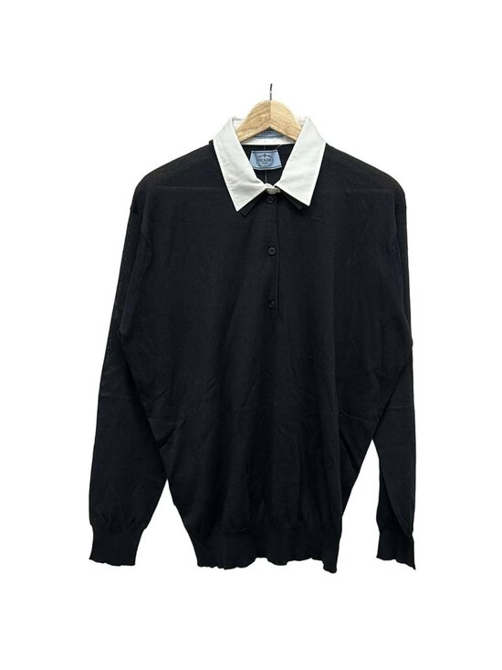 Prada Other - Prada Long Sleeve Polo Shirt 46 S Black White Detachable Collar